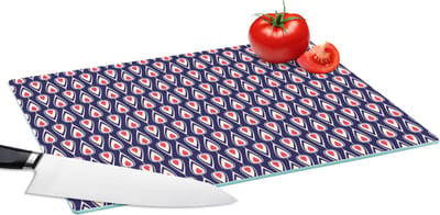 Glazen Snijplank - 39x28 - Patronen - Vintage - Blauw - Rood - Snijplanken Glas