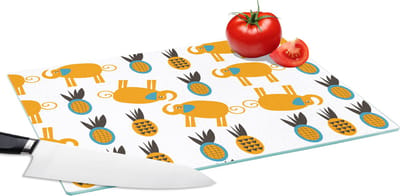 Glazen Snijplank - 39x28 - Olifant - Ananas - Geel - Patroon - Snijplanken Glas