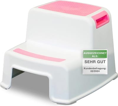 Opstapkruk voor Kinderen en Volwassenen - Antislip Kinderkruk met Twee Treden - Veilig en Stabiel - 26 cm Hoog - Roze