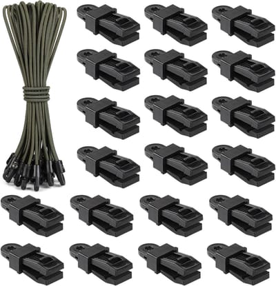 Pack van 20 Stretch Rubbers en Clips voor Zeilen, Tent, Camping en Banners - 25 cm Groen