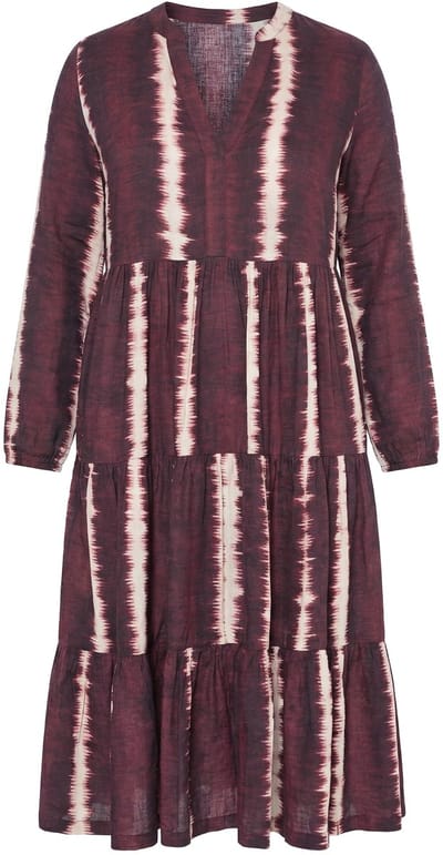 Studio Untold - Dames - Maxi-jurk batik V-hals volants - Aubergine - Maat 42+