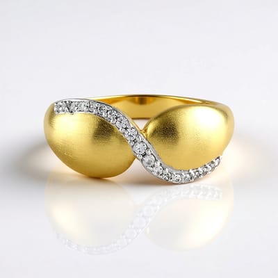 Cavill - 925 Sterling Zilver ring met 18K Goud plating - 19 ronde Cambodjaanse zirkonen 0,159 ct - Elegante moderne fonkelende ring