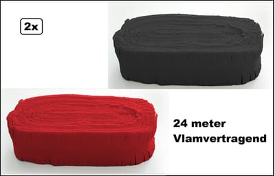 2x Crepe guirlande zwart en rood 24meter - Brandvertragend - Slinger verjaardag vlaglijn festival thema feest party