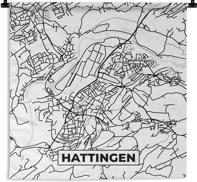 Wandkleed - Wanddoek - Hattingen - Stadskaart - Kaart - Plattegrond - 180x180 cm - Wandtapijt