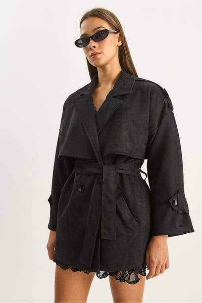Oversized Faux Suede Trenchcoat
