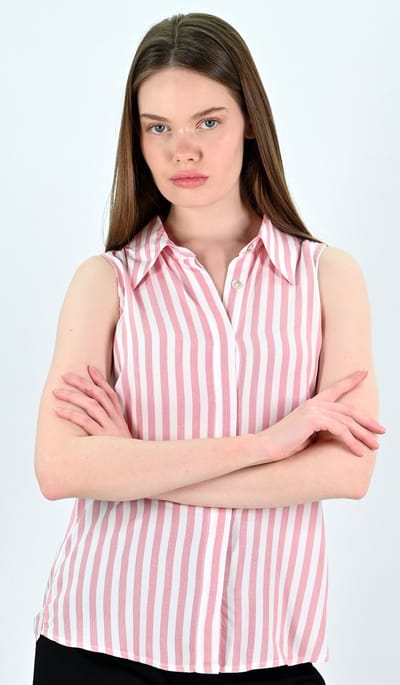 YesMooi - Rood Gestreepte Mouwloze Blouse - S (36) - 100% Katoen