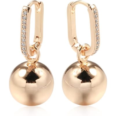 Nouveaux Boucles d'Oreilles Longues Sphériques Brillantes Rétro Couleur Or Rose Mode Bijoux de Mariage Uniques Modernes Boucles d'Oreilles Pendantes en Métal beige