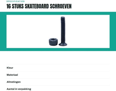 Dailygoods- Skateboard Schroeven 16 Stuks - Vervangingsset - Longboard Hardware Set - Koolstofstaal - Truck Schroeven - Duurzaam Ontwerp
