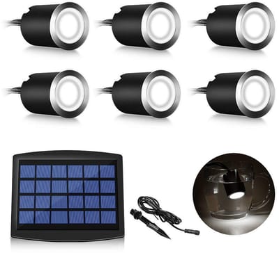 6 stuks Solar LED-inbouwspots voor buiten, IP67 waterdicht, 0,2W, Ø 32 mm, binnen en buiten, terras, keuken, tuin, 4000K (koel wit)