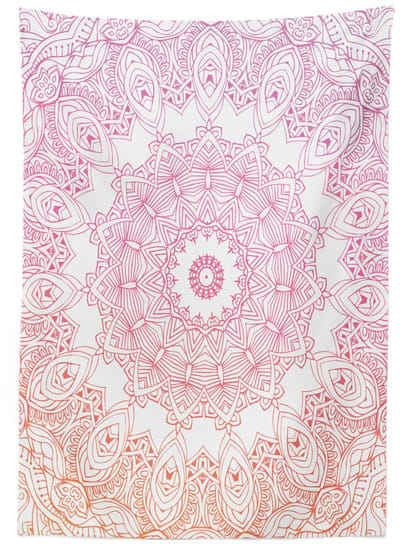 ABAKUHAUS Mandala Tafellaken – 140x170 cm – Satijn, Buiten, Oranje/Wit