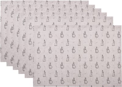 Clayre & Eef Placemats Set van 6 48x33 cm Beige Grijs Katoen Konijn