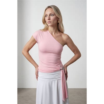 Slim Fit Off-Shoulder Jersey Blouse Met Strikdetail