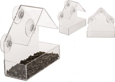 Unit 24-Vogelvoederhuis raam- Transparant -Met 3 zuignappen- Acrylglas- Raam vogelvoederhuisje voor tuinvogels-15x15x6 cm-Vogelhuisje voor aan het raam