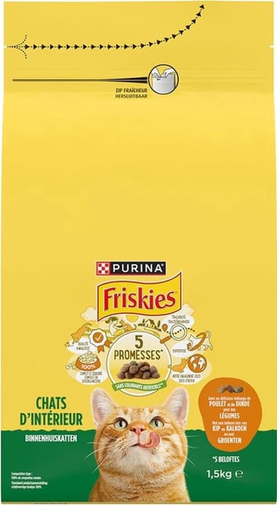 3x Friskies droogvoer voor katten -kalkoen, Kip & Groenten - kattenvoer voor binnenhuiskatten- 1.5kg