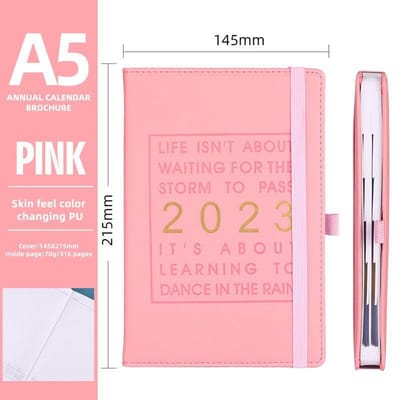 Agenda 2023 A5 8 couleurs, agenda 2023 jour A Page, planificateur hebdomadaire et mensuel avec onglet mensuel, janvier-décembre 2023 avec porte-stylo, (316pages) YSL 2023 English A5 rose