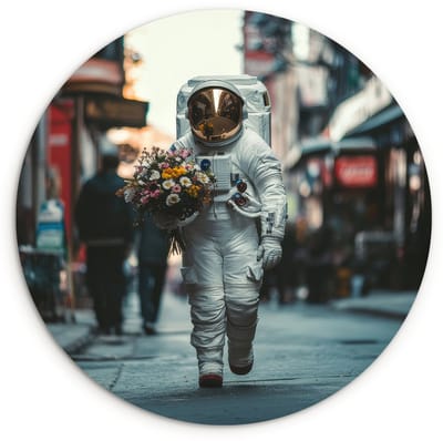 WallCircle® Wandcirkel 120x120 cm - Muurcirkel Boeket - Bloemen - Kleurrijk - Astronaut - Muurdecoratie woonkamer - Wanddecoratie slaapkamer - Kamer decoratie accessoires - Ronde schilderijen XXL