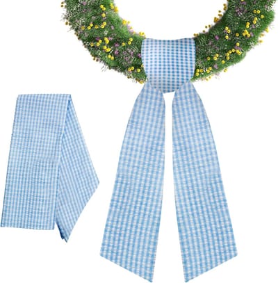 Set van 2 Deurwreath Sierlinten in Blauw en Wit - Seersucker en Buffalo Plaid - Decoratie voor Thuis, Bruiloften en Verjaardagen