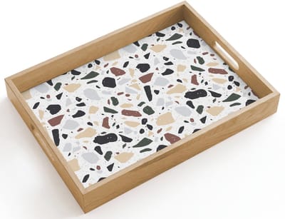 Dienblad hout 40x30 cm - Schootdienblad - Terrazzo - Patroon - Kleurrijk - Klei - Borrelplank rechthoek - Plateau dienbladen