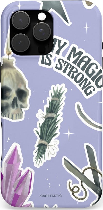 Casetastic hoesje geschikt voor Apple iPhone 16 Pro Max - MagSafe - Dubbellaagse bescherming - Lila Paarse Hekserij Strong Magic Sterren Collage - Fashion Case - Lila Lichtgrijs Wit