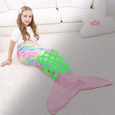 Glow in the Dark Zeemeerminstaart Dekentje Fleece Zacht voor Kinderen Meisjes