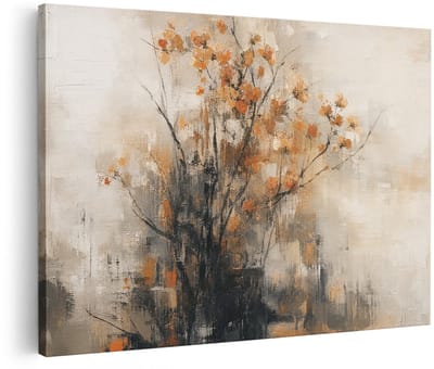 Artaza Canvas Schilderij Abstracte Vormen - Oranje, Grijs En Beige Kunst - 120x80 cm - Groot - Wanddecoratie Woonkamer - Schilderijen - Muurdecoratie