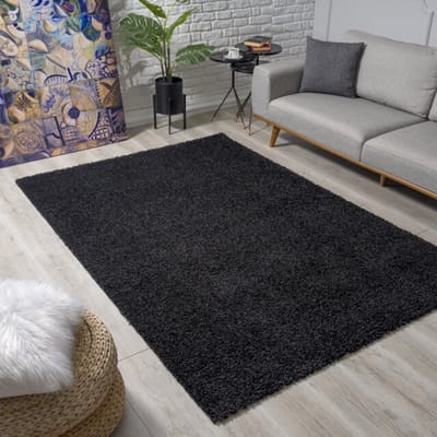 Loca Shaggy Vloerkleed – Modern Uni Effen – Zwart Hoogpolig & Zacht- 300x400 CM
