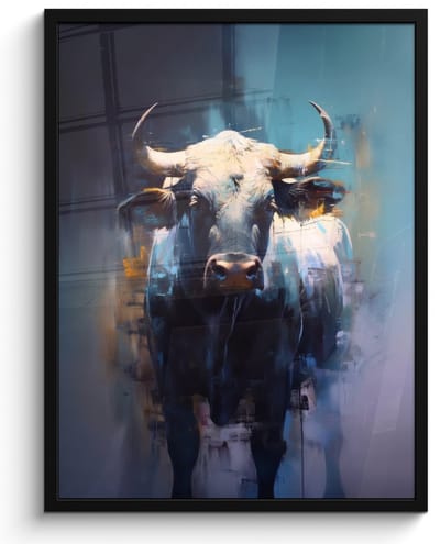 Poster in lijst - Fotolijst 50x70 cm - Posters - Stier - Zwart - Abstract - Horens - Posterlijst zwart - Decoratie - Wanddecoratie woonkamer - Muurdecoratie slaapkamer