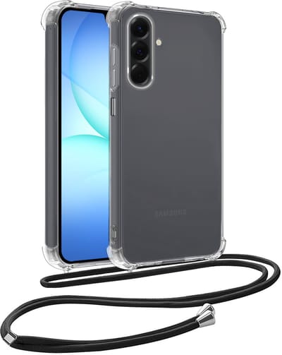Hoesje - Geschikt voor Samsung Galaxy A17 - Met Koord - Shock Proof - Siliconen Case - Telefoonkoord - Back Cover - Telefoon Hoes Shockproof - Telefoonketting - Telefoonhoes - Transparant