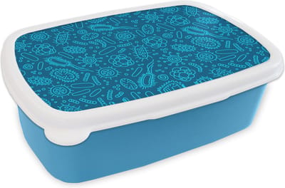 Broodtrommel Blauw - Lunchbox - Brooddoos - Blauw - Bacteriën - Virussen - Design - 18x12x6 cm - Kinderen - Jongen