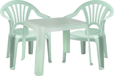 Forte Plastics Kinderstoelen 2x met tafeltje set - buiten/binnen - mintgroen - kunststof - tuin meubels