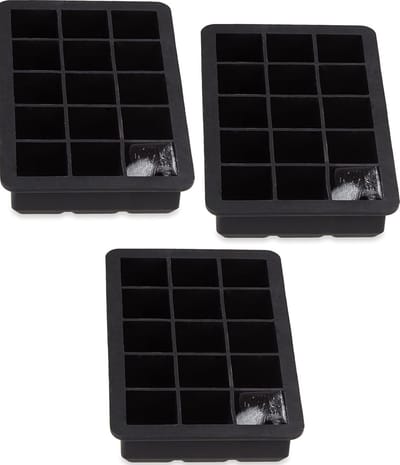 PolkaHome 3 x ijsblokjesvorm, siliconen, herbruikbaar, voor kubussen van 2,5 cm, hxBxD: ca. 3 x 15 x 9,5 cm, zwart
