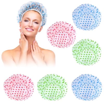 Douchemuts voor haar, 6 stuks, herbruikbare douchemutsen, waterdicht, elastisch, grote douchemutsen, voor spa, schoonheidssalon voor dames (groen, blauw, roze)