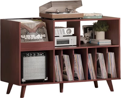 SNJY® Platenspeler Meubel - Platenspeler Kast - LP Houder - Platenhouder - 40D x 120B x 82H cm - Walnoot