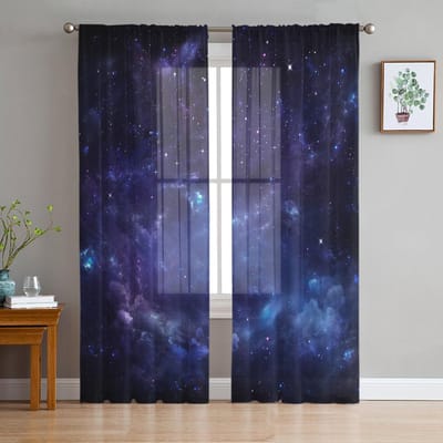 Rideaux en Tulle Blanc Transparent Motif Fusée Spatiale Universelle pour Décoration de Salon Rideau d'Ouverture de Fenêtre pour Chambre à Coucher Rideaux Voile Organza W135 x H115cm x1&Grommet Top