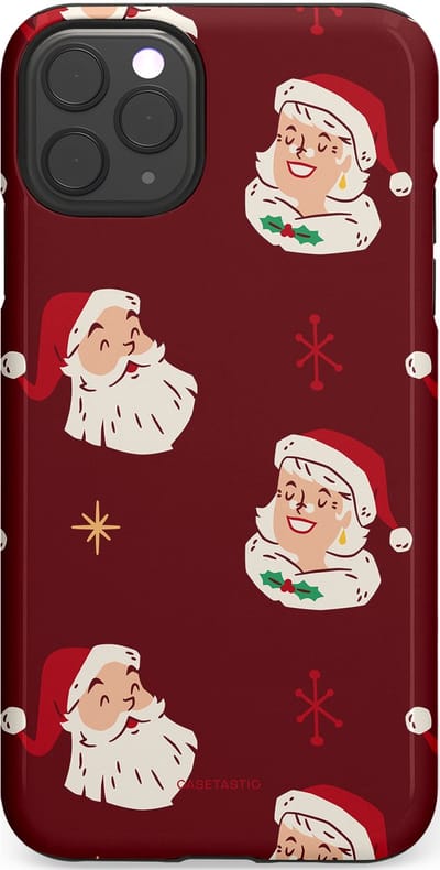 Casetastic hoesje geschikt voor Apple iPhone 11 Pro Max - Dubbellaagse bescherming - Mr. & Ms. Santa - Kerst - Fashion Case - Bordeaux Lichtgrijs Taupe