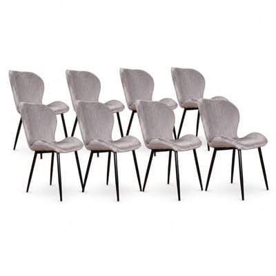 DS4U® - Giulia eetkamerstoel - Set van 8 - Grijs - Velvet - Zwart metalen poten