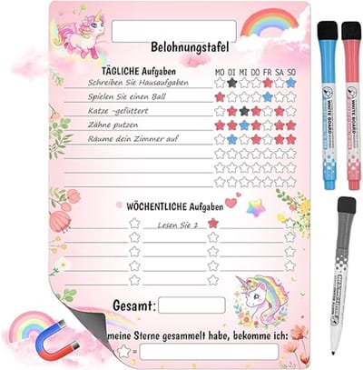 Famanu - Beloningsbord A4 magnetisch – Weekplanner met pennen – Voor routines en motivatie (meisjes/jongens)