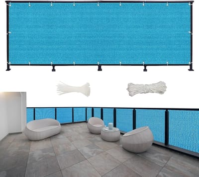 Balkonscherm Inkijkbescherming 850 x 95 cm HDPE 220 G/M², Weerbestendig Balkonbescherming Privacyschermen Rechthoek met Kabelbinders en Koord Voor Terras Zwembad, Hemelsblauw