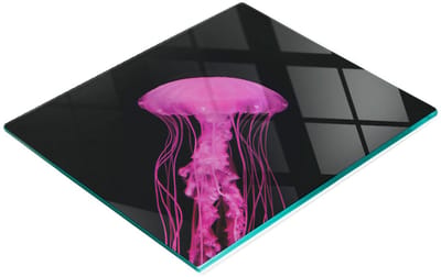 Gehard multifunctioneel decoratief bord van glas met roze kwallenmotief, 60x52 cm
