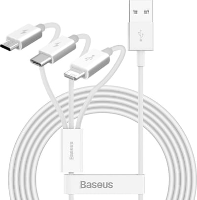 Baseus - Superior - 3in1 kabel USB - Lightning / USB Type C / micro USB 3.5 A 1,5 m Wit - (CAMLTYS-02)