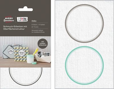 LIVING 8x sieradenlabels Ø 73mm linnenstructuur