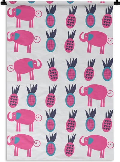 Wandkleed - Wanddoek - Ananas - Olifant - Design - 60x90 cm - Wandtapijt