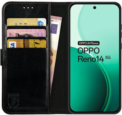 Rosso Element Geschikt voor Oppo Reno 14 | Wallet Book Case | Portemonnee Hoesje | 3 Pasjes | Magneetsluiting | Stand Functie | Zwart