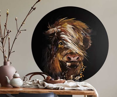 Behangcirkel 80cm Schotse hooglander painting dark - Wallz