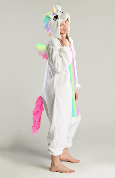 KIMU® Onesie Regenboog Pegasus Pak - Maat 140-146-152 - Eenhoornpak Kostuum Eenhoorn Unicorn Wit - Kinder Dierenpak Huispak Jumpsuit Pyjama Meisje Festival