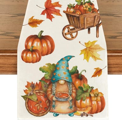 Tafelloper Herfst Tafelloper Pompoenen Esdoornblad Linnen Wasbaar Tafelkleed Tafelloper Herfstdecoratie voor Eetkamer Picknick Binnen Vakantie Herfst Party Keuken 40 x 140 cm