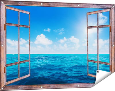 Gards Tuinposter Doorkijk Water Midden op Zee met Zonneschijn - 120x80 cm - Tuindoek - Tuindecoratie - Wanddecoratie buiten - Tuinschilderij
