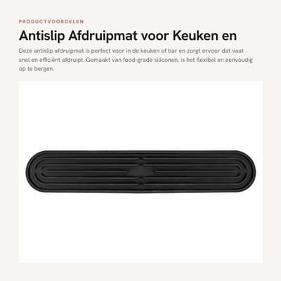 Dailygoods- Afdruipmat Antislip - Siliconen - Smal - 43 x 7,8 cm - Flexibel - Snelle Droging - Droogrek