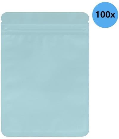100-pack hersluitbare zakken - geschikt voor kleine bedrijven - dubbelzijdige gekleurde geurbestendige platte voedselbewaarzakken -10x18cm-Blauw