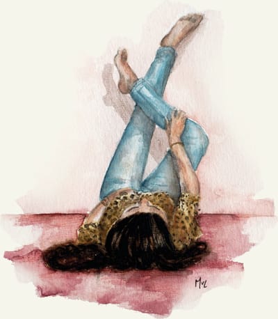 Benen in de lucht,12,5x12,5cm